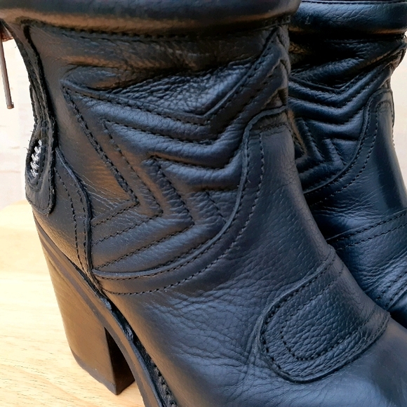 ASH Star Black Leather Platform Ankle Booties - Picture 4 of 13